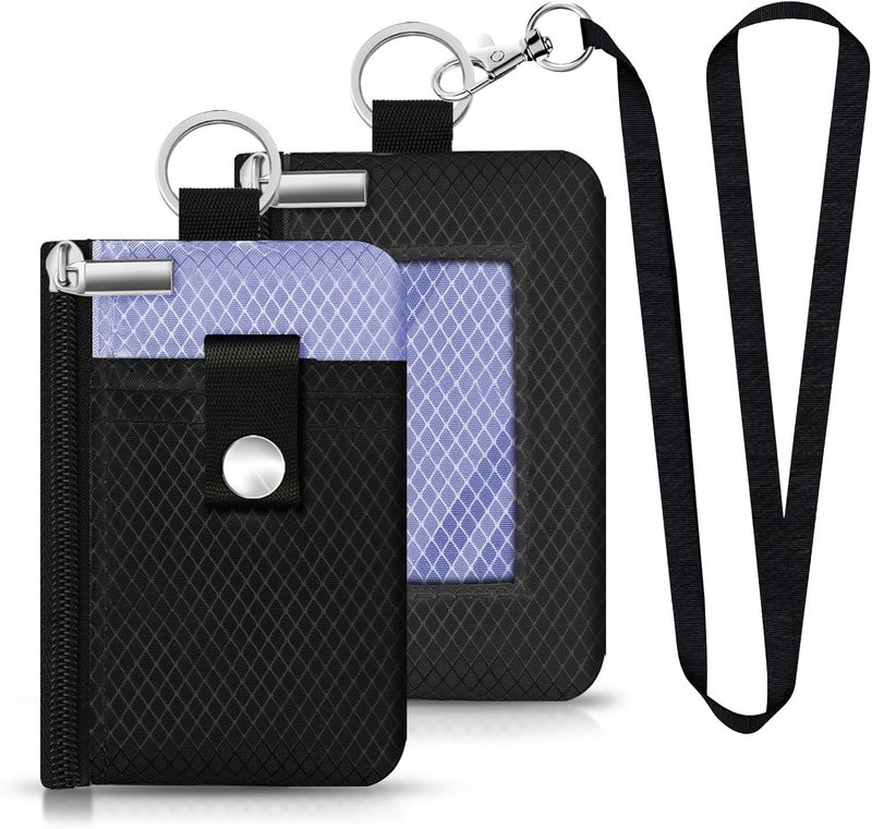 CCUMI Minimalist RFID Blocking Small Wallet with ID Window,WaterResistant Zip Id Case Wallet with Lanyard Keychain for Cards,Cash,Travel,Women,Men (Black/Lavender Purple) - Image 1